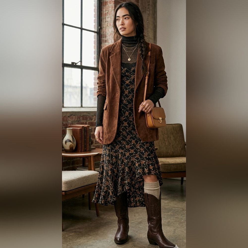 We The Free Paper Cut Vegan Suede Blazer in Rich Brown NWOT